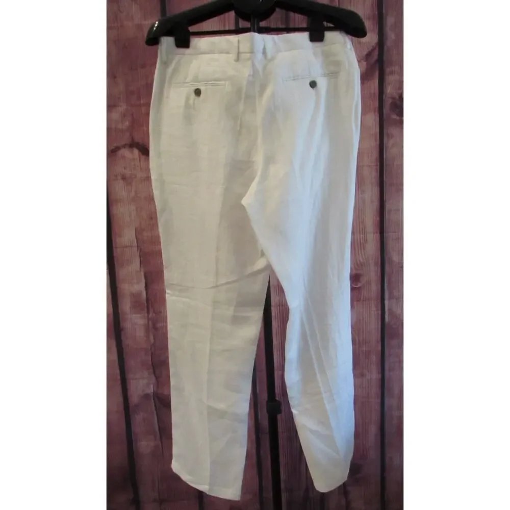 Tasso Elba Men’s 34x32 Flat Front Straight Leg 100% Linen Dress Pants White